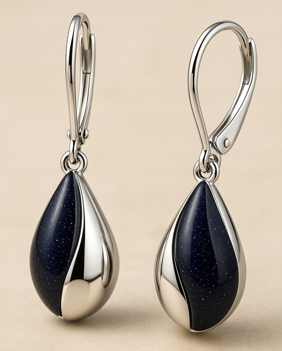 Srebrne kolczyki angielskie srebro próba 925 czarne Noc Kairu