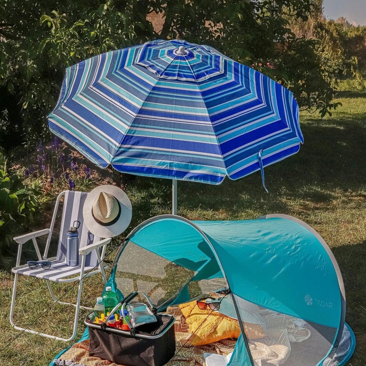 PARASOL PLAŻOWY Łamany OGRODOWY na BALKON Regulowany Tadar Paski 200 cm
