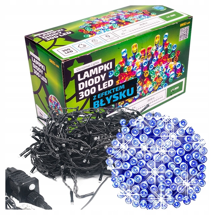 Lampki Choinkowe 300 LED 30m Zewnętrzne NIEBIESKIE + FLASH Timer