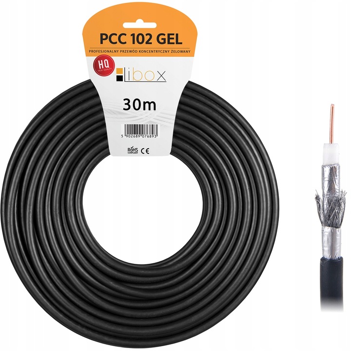 KABEL ANTENOWY KONCENTRYCZNY CZARNY ŻEL Cu PRZEWÓD ZEWNĘTRZNY ZIEMNY 4K 30M