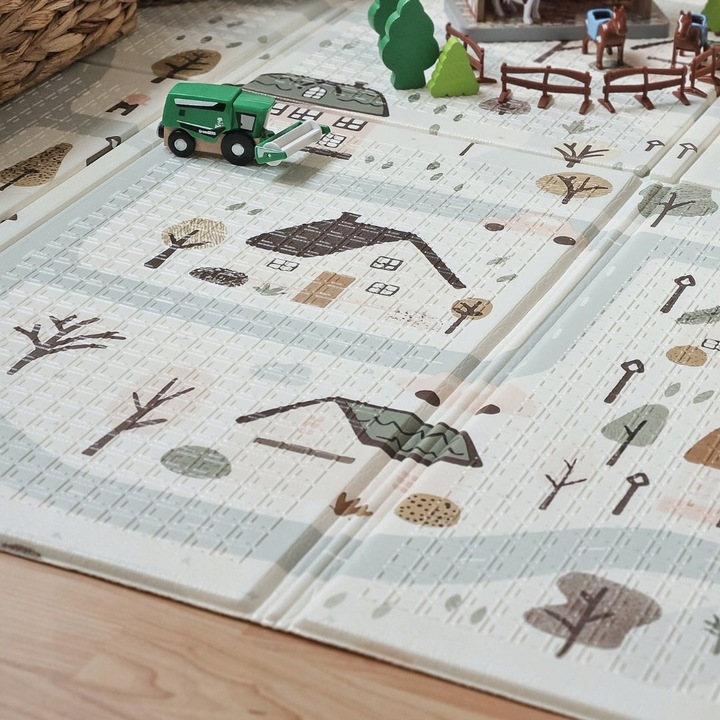 Dwustronna Mata Piankowa Składana 180x120 Urocze Miasteczko/Piaskowy Beż