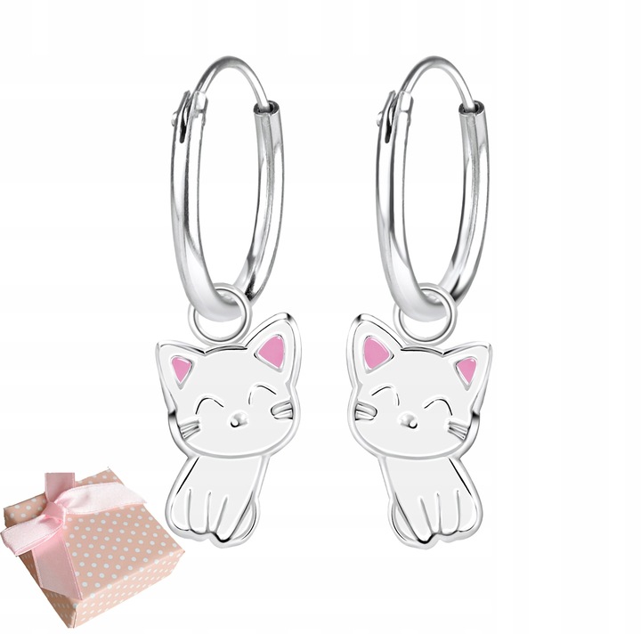 KOLCZYKI SREBRNE DLA DZIEWCZYNKI DZIECI SREBRO 925 KOŁA KOT