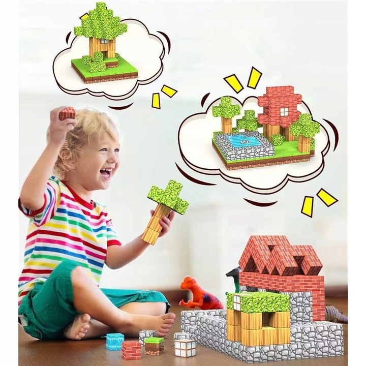 MAGNETYCZNE BLOKI MINECRAFT 200 + 10 LOSOWYCH LALEK