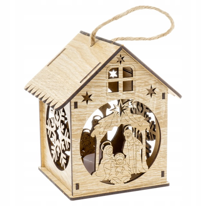 Lampion drewniany adwentowy świąteczny latarenka na roraty dla dzieci LED