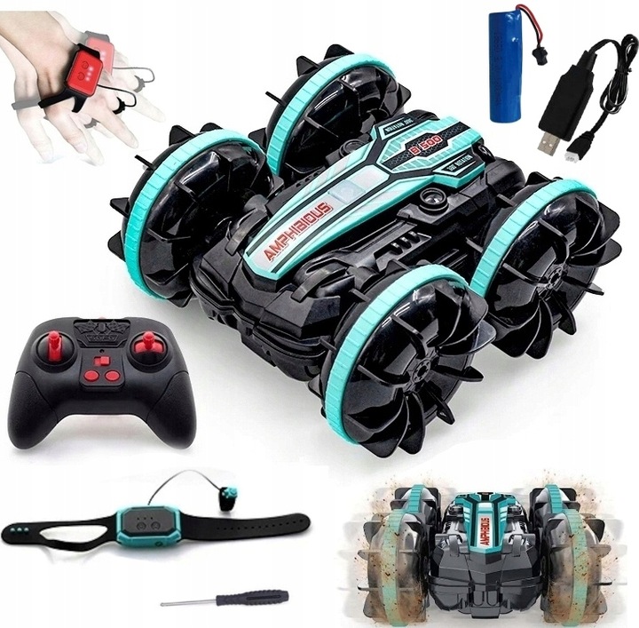 SAMOCHÓD ZDALNIE STEROWANY RC GESTAMI AMFIBIA 4x4 360° PŁYWAJĄCY 2 PILOTY