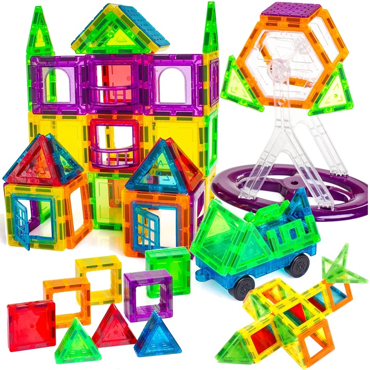 KLOCKI MAGNETYCZNE 3D budynki pojazdy podwozie ZESTAW 80 el Magnetic Tiles