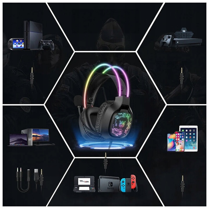 ONIKUMA SŁUCHAWKI GAMINGOWE X22 DLA GRACZY DO GRANIA Z MIKROFONEM RGB LED
