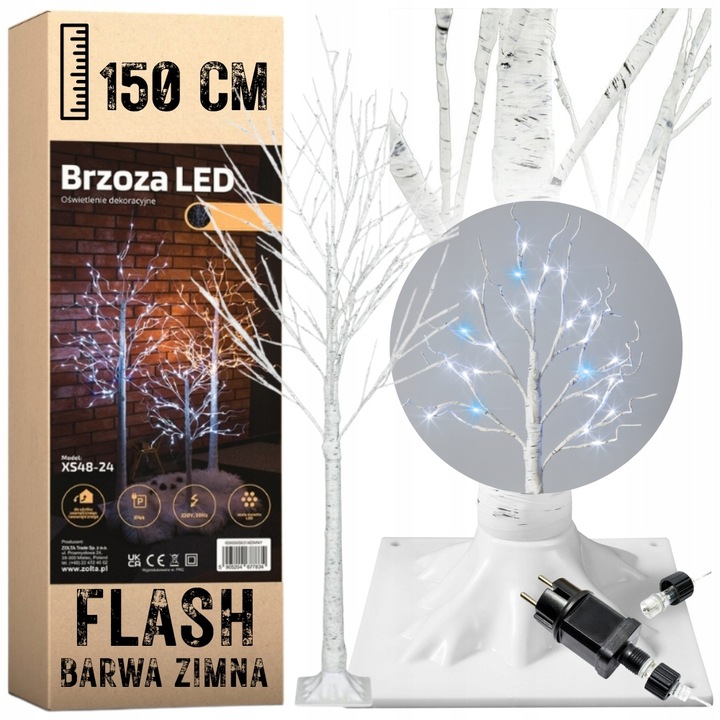 Brzoza 150cm 120 LED flash barwa zimna drzewko świąteczne dekoracja błysk