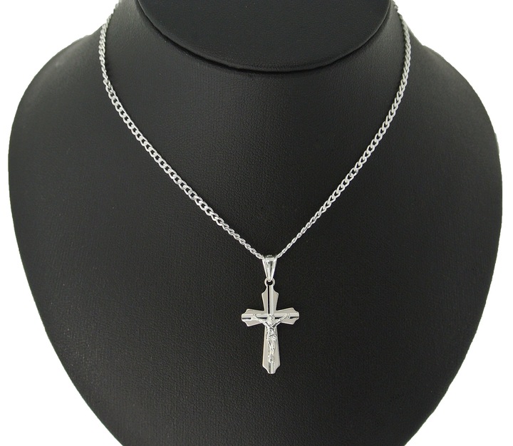 Łańcuszek srebrny pancerka 45cm 925 z krzyżykiem idealny prezent na komunię