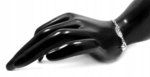 DAMSKA BRANSOLETKA SREBRNA SKRZYDŁO ANIOŁA SERDUSZKO SREBRO PRÓBY 925 B86