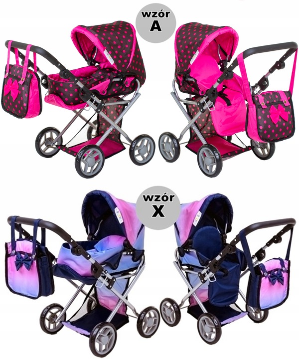 Doris Wózek dla lalek 3w1 GONDOLA SPACERÓWKA POŚCIEL TORBA PRZEWIJAK