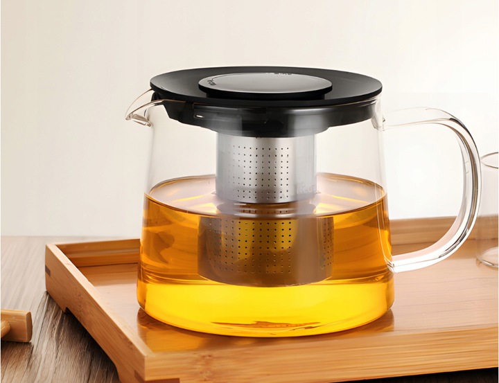 SZKLANY DZBANEK ZAPARZACZ DO HERBATY ZIÓŁ STALOWE SITKO 1,5L