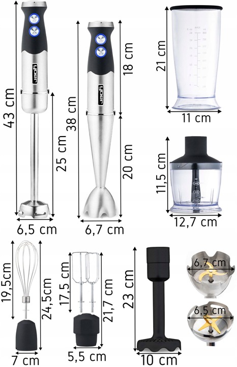 8w1 Blender ręczny Wielofunkcyjny Yoer +Tytanowe ostrza 1500W +14 ELEMENTÓW