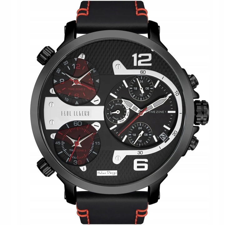 Duży zegarek męski Paul Lorens TEZERT multidatownik + strefy czasowe GRAWER