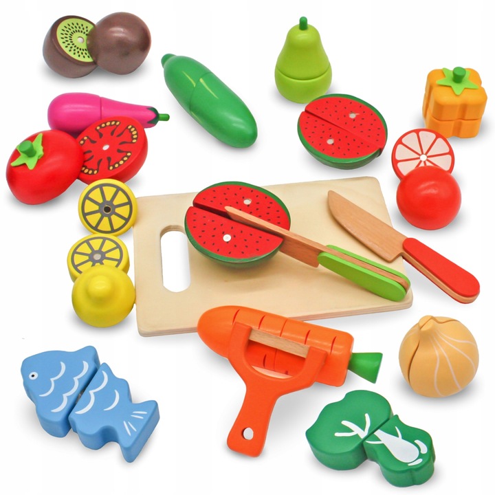 Drewniane Owoce i Warzywa Do Krojenia Zestaw XXL ze Skrzynką 17 elementów