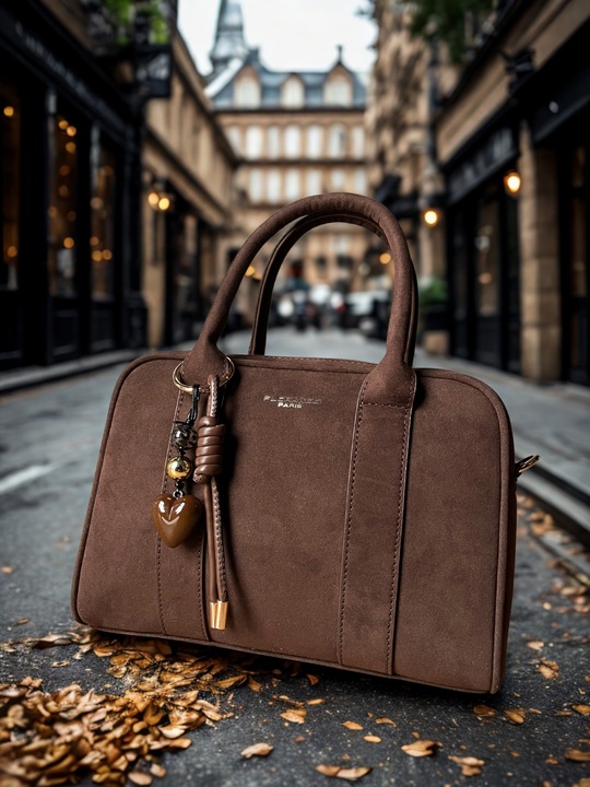 Flora&Co czekoladowa torebka zamszowa listonoszka eco skóra zamsz brąz