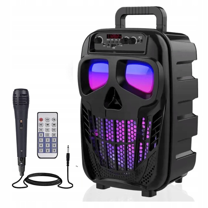 GŁOŚNIK BEZPRZEWODOWY PRZENOŚNY KARAOKE BLUETOOTH RADIO MIKROFON LED USB