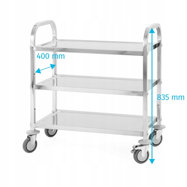 WÓZEK KELNERSKI 3-PÓŁKOWY NIERDZEWNY 75X40X83,5 CM GASTRONOMICZNY TECHNICA