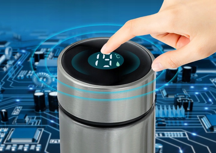BEZPRZEWODOWY PRZENOŚNY KUBEK TERMICZNY BIDON Z WYŚWIETLACZEM LED SMART