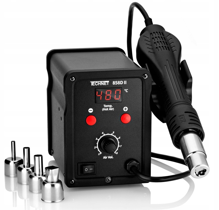 858D-II STACJA LUTOWNICZA LUTOWNICA HOT AIR 4 DYSZE KALIBRACJA TEMPERATURY