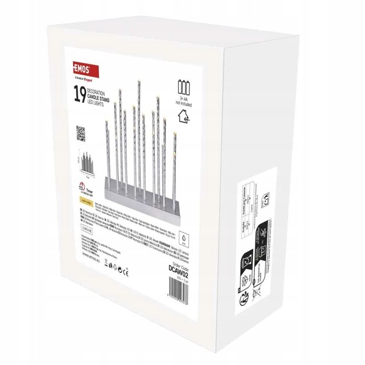 Świąteczny świecznik srebrny 19 LED 28 cm 3x AA ciepła biel IP20 timer EMOS