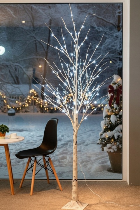 Drzewko Świąteczne Ozdobne Świecące LED BRZOZA 150 cm Lampki Białe Zimne