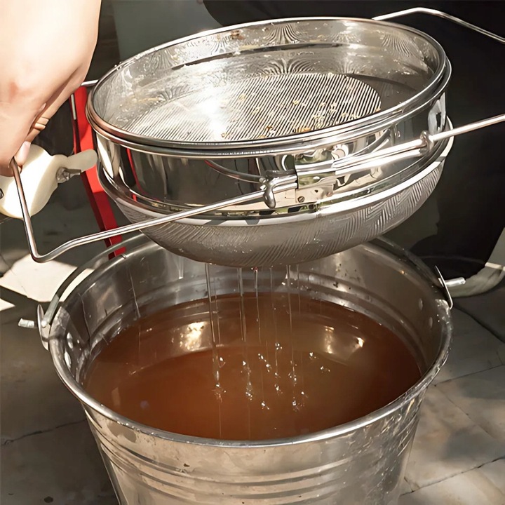 CEDZAK DO MIODU SITO PODWÓJNE NIERDZEWNE WIADRO ODSTOJNIK Z REGULACJĄ 24 cm