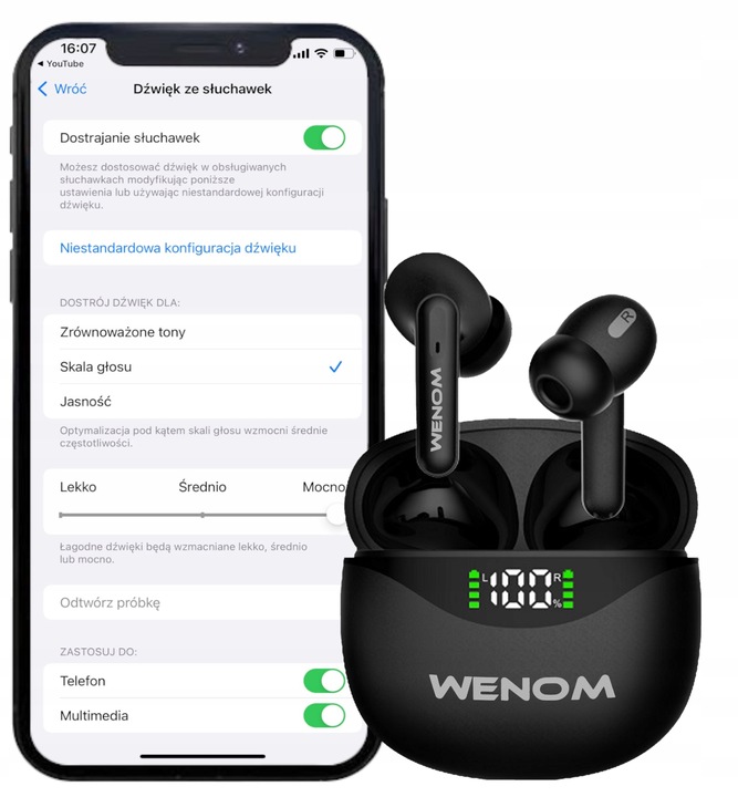 Słuchawki Bluetooth Bezprzewodowe Bluetooth Douszne Czarne Wenom WGM 15 pro