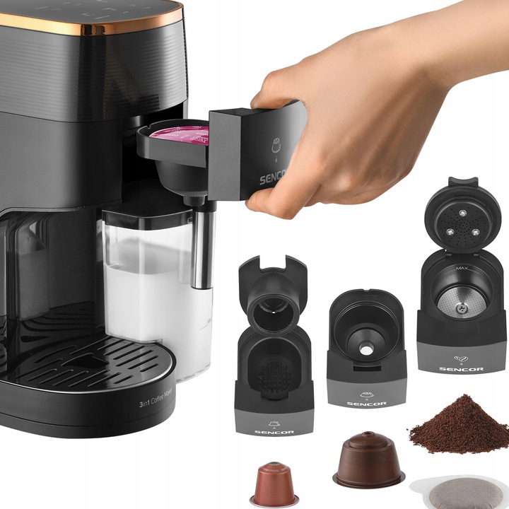 Ekspres do Kawy Kapsułkowy 3W1 Sencor SCC3000BK 1450W Nespresso Dolce Gusto