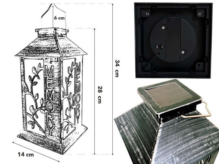LATARENKA ZNICZ LED SOLARNA LAMPA LATARNIA MEMORY LAMPION CMENTARNY OZDOBA