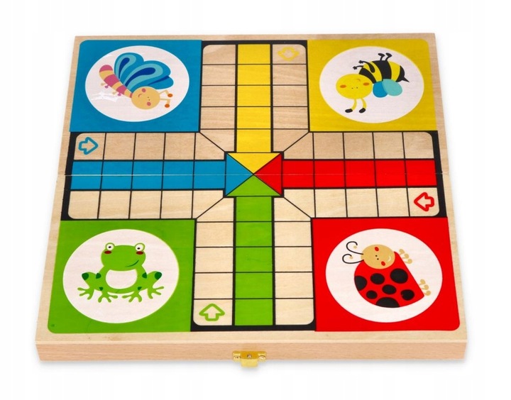 DREWNIANA GRA PLANSZOWA LUDO CHIŃCZYK FIGURKI FAMILIJNA RODZINNA