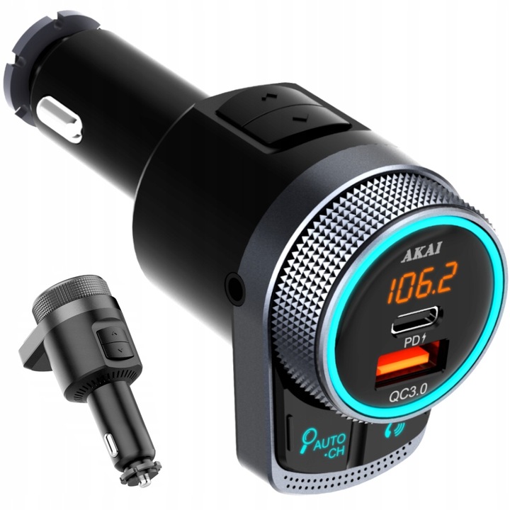 TRANSMITER samochodowy FM BLUETOOTH ŁADOWARKA AKAI FMT-80BT
