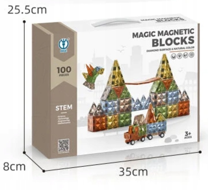 Klocki magnetyczne konstrukcyjne MEGA ZESTAW 100 el. DUŻE Magnetic Blocks