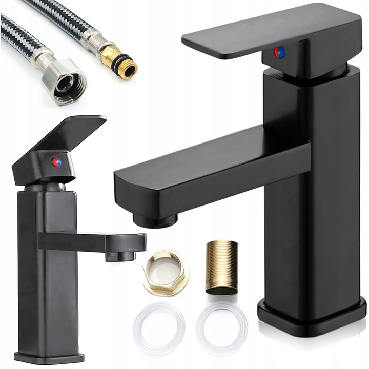 CZARNA BATERIA UMYWALKOWA STOJĄCA ŁAZIENKOWA CUBIC LOFT KRAN DO UMYWALKI