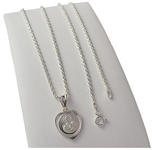Łańcuszek Srebrny Damski Corda z Medalikiem Serduszko pr 925 Grawer Gratis