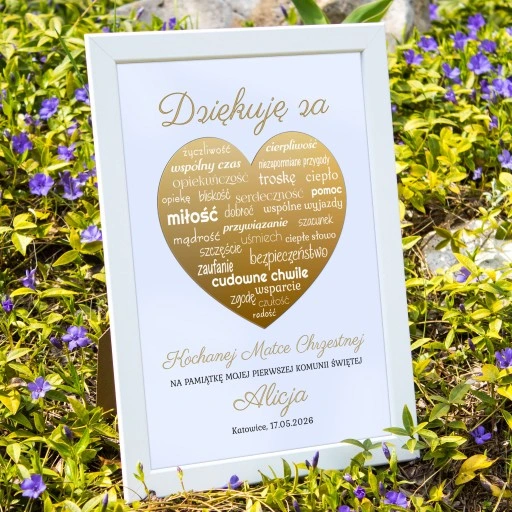 Podziękowania KOMUNIA Św DLA CHRZESTNYCH RAMKA 3D DZIADKÓW PREZENT obraz
