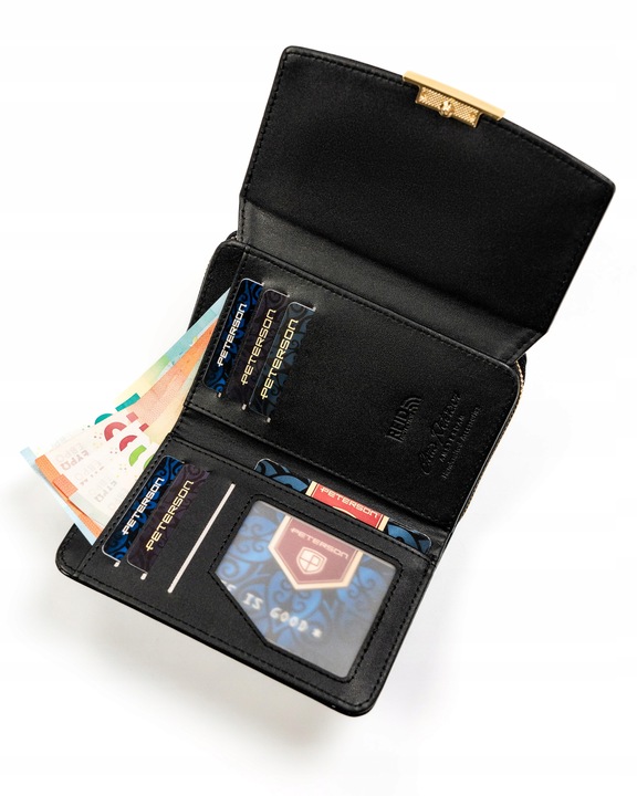 PETERSON portfel damski poziomy RFID STOP portmonetka na zatrzask czarny