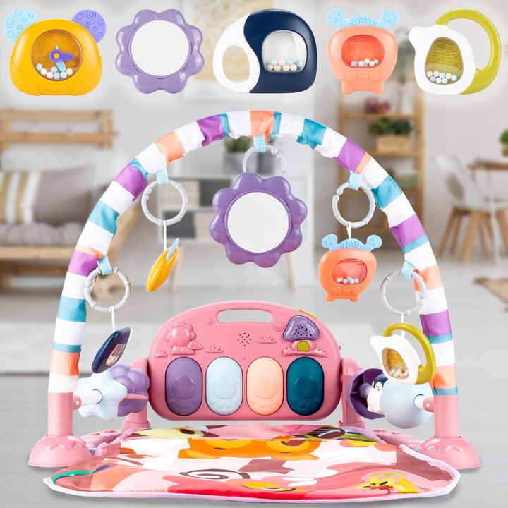 MATA EDUKACYJNA INTERAKTYWNA Z PIANINKIEM GRZECHOTKI GRYZAKI DLA NIEMOWLĄT