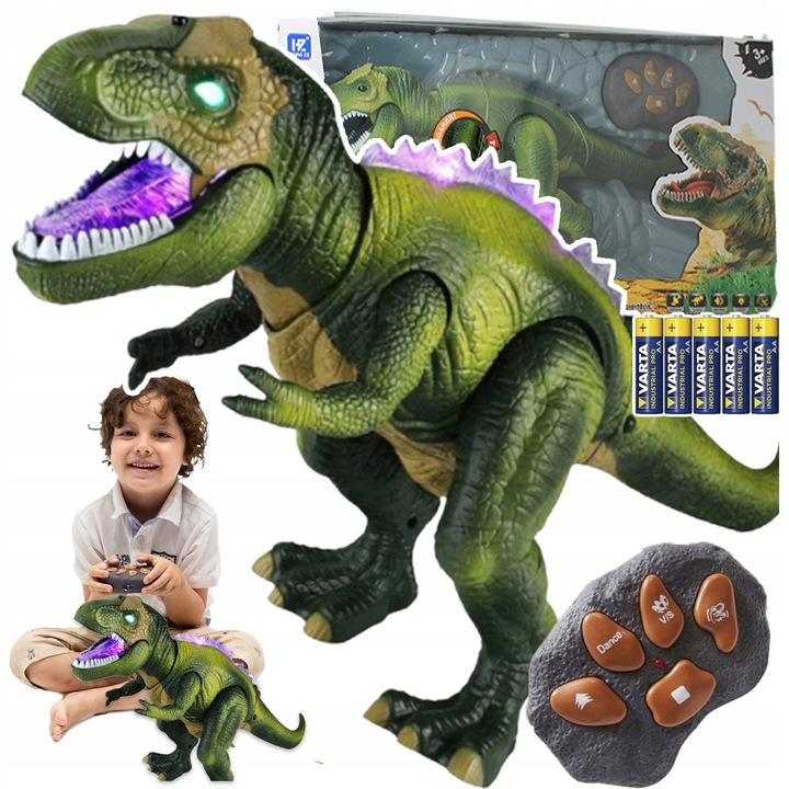 DUŻY DINOZAUR TYRANOZAUR ZDALNIE STEROWANY ROBOT LED CHODZI RYCZY + BATERIE