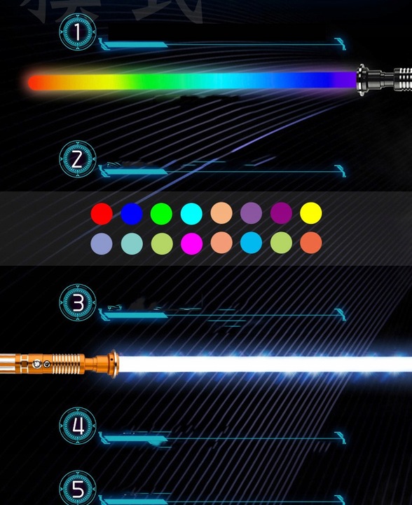 MIECZ ŚWIETLNY ŚWIECĄCY Z DŹWIĘK STAR WARS ZABAWKOWY RGB 16 KOL METAL MIECZ