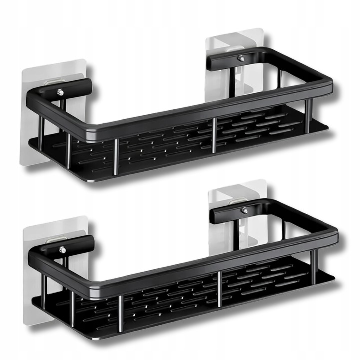 ZESTAW 2 SZT PÓŁKA ŁAZIENKOWA WISZĄCA METALOWA SAMOPRZYLEPNA CZARNA LOFT