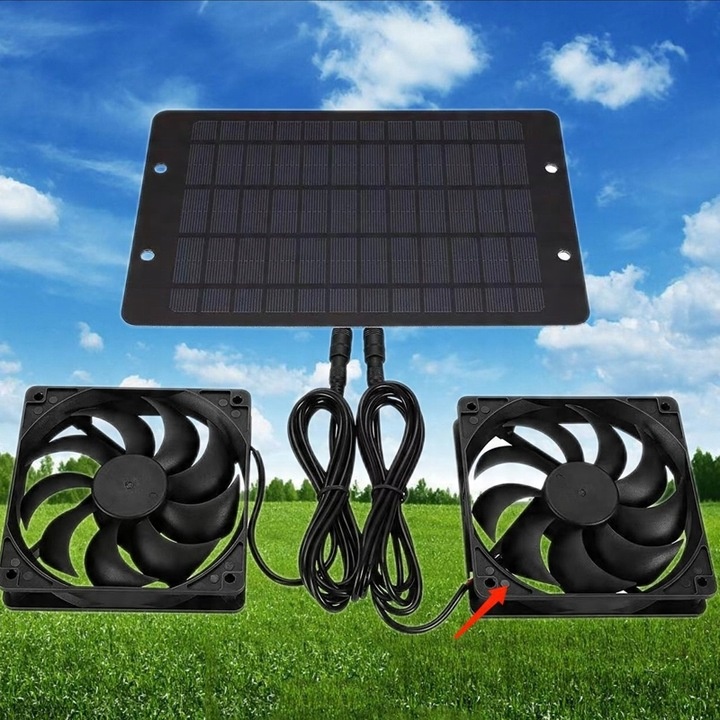 ZEWNĘTRZNY PANEL SOLARNY WENTYLATOR 10W PODWÓJNY WYDECH DO SZKLARNI KURNIKA