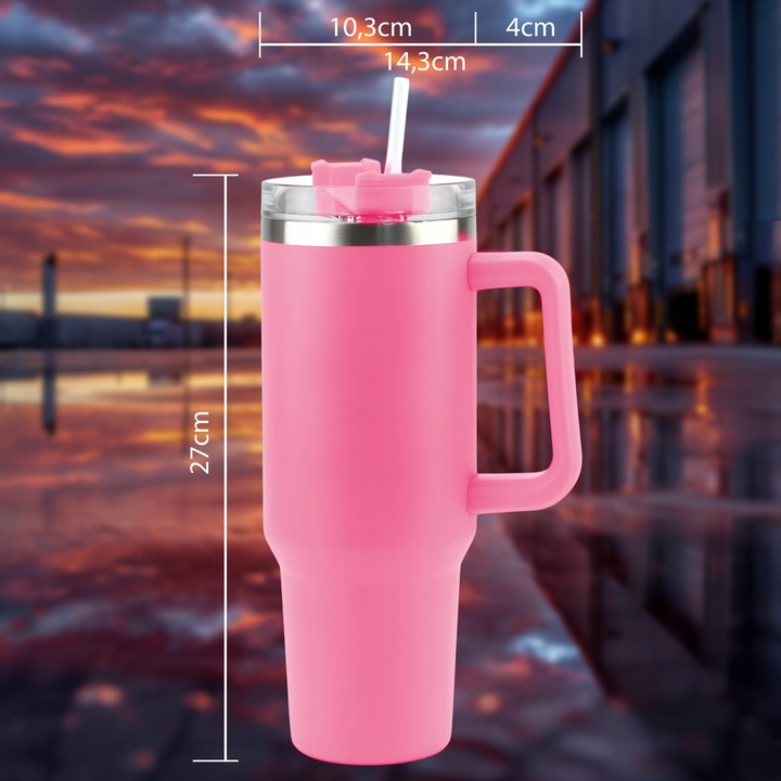 KUBEK TERMICZNY TERMOS ZE SŁOMKĄ Z UCHWYTEM SZCZELNY NA KAWĘ HERBATĘ 1200ML