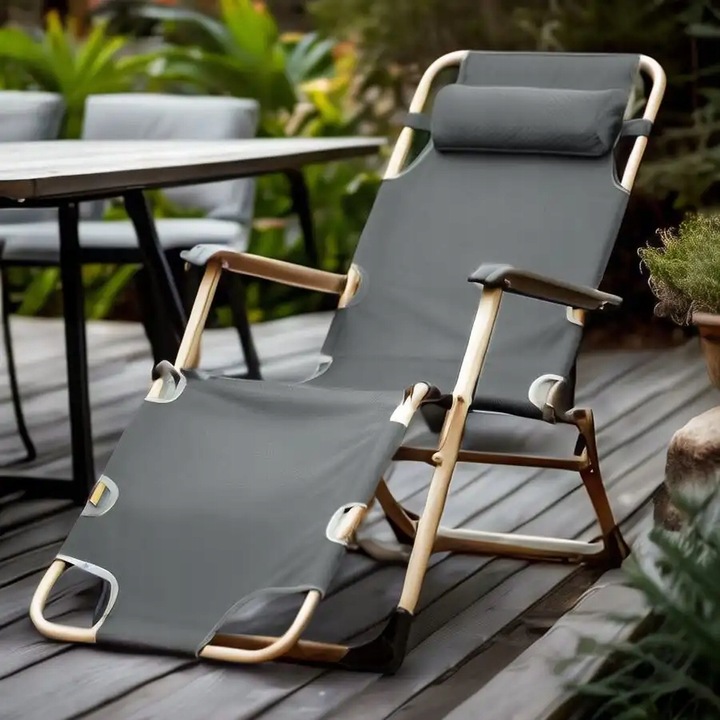 LEŻAK OGRODOWY szary regulowany LEŻAK TARASOWY na balkon ogród