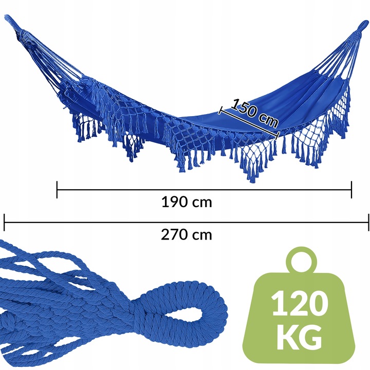 HAMAK OGRODOWY TURYSTYCZNY BOHO HUŚTAWKA MOCNY 150x190 120kg + LINKI TORBA