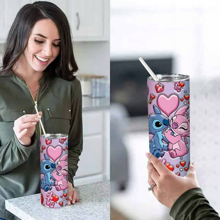 Butelka na Wodę ze Stali Nierdzewnej z Motywem Stitch i Aniołek 20oz