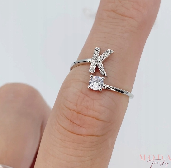 Srebrny Pierścionek Regulowany Litera K Srebro 925