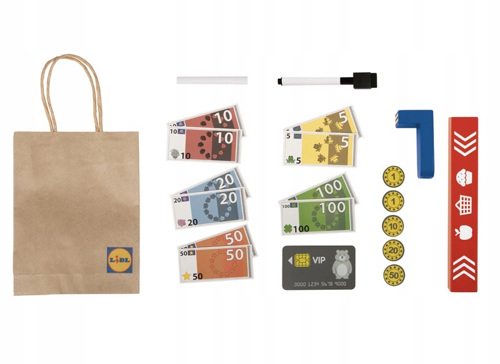 DREWNIANY SKLEP LIDL Z KASĄ I AKCESORIAMI DLA DZIECI PLAYTIVE