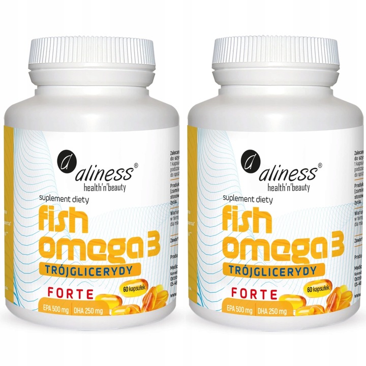 2x Aliness Fish Omega 3 FORTE Trójglicerydy 500/250 mg Wsparcie serca mózgu
