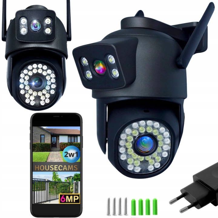 PODWÓJNA KAMERA WIFI IP ZEWNĘTRZNA OBROTOWA ŚLEDZENIE 2X3MPX DOŚWIETLENIE